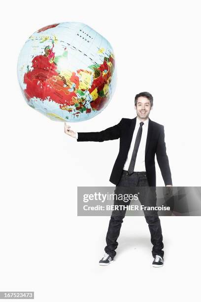 Presenter Yann Barthe poses on April 10, 2013 in Paris, France.