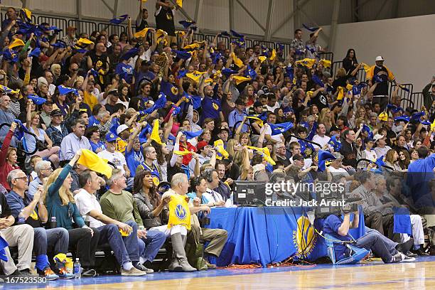 Santa Cruz Warriors fans cheer on the team against the Rio Grande Valley Vipers during Game One of the D-League Championship on April 25, 2013 at...