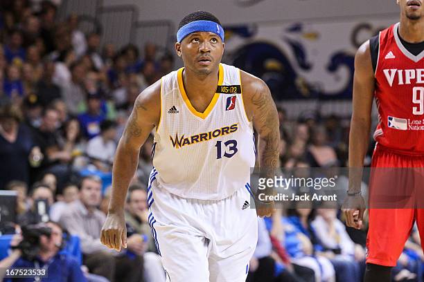 Stefhon Hannah of the Santa Cruz Warriors waits for a rebound while playing the Rio Grande Valley Vipers during Game One of the D-League Championship...