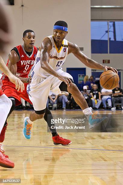 Stefhon Hannah of the Santa Cruz Warriors advances the ball against Toure Murry of the Rio Grande Valley Vipers during Game One of the D-League...