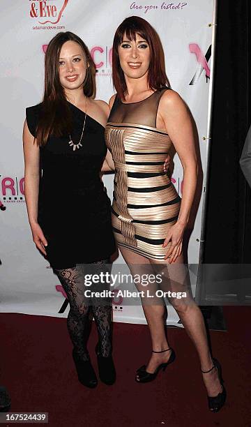 Adult film stars Natalie Moore and Oglie arrive for the 29th Annual XRCO Awards held at SupperClub Los Angeles on April 25, 2013 in Hollywood,...