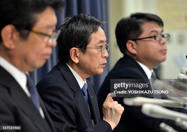 Japan's All Nippon Airways president Osamu Shinobe speaks at a press conference in Tokyo on April 26, 2013. Japanese aviation regulators gave a...