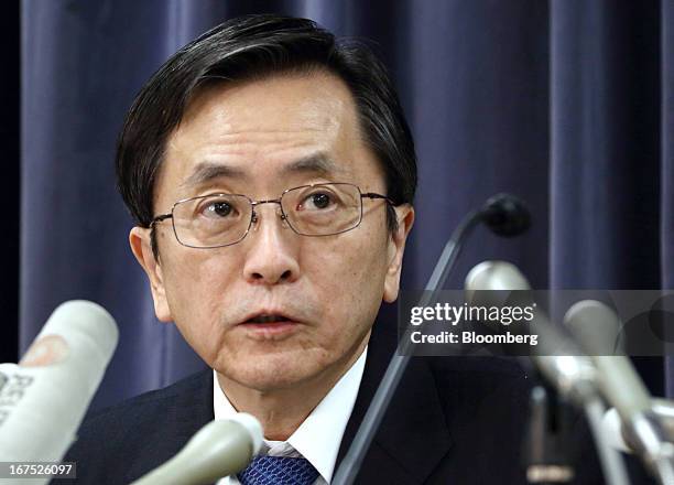 Osamu Shinobe, president and chief executive officer of All Nippon Airways Co. , speaks during a news conference at the Ministry of Land,...