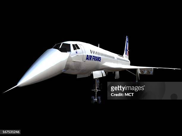Dennis Lowe three-quarter front view image of an Air France Concorde jet.