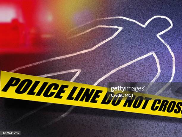 X 1.535 in / 52x39 mm / 177x133 pixels Image of chalk outline of a body with yellow crime scene tape.
