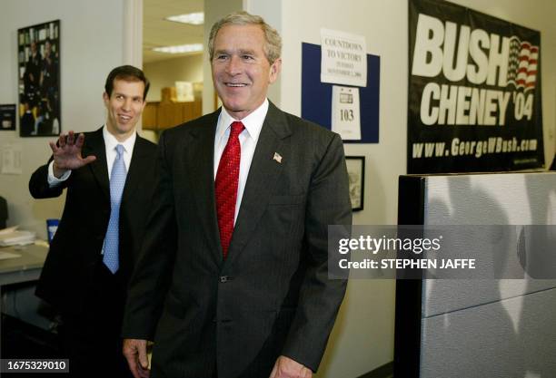 President George W. Bush receives a tour of the Bush-Cheney Campaign Headquarters from Ken Mehlman , the campaign manager 21 July 2004 in Arlington,...