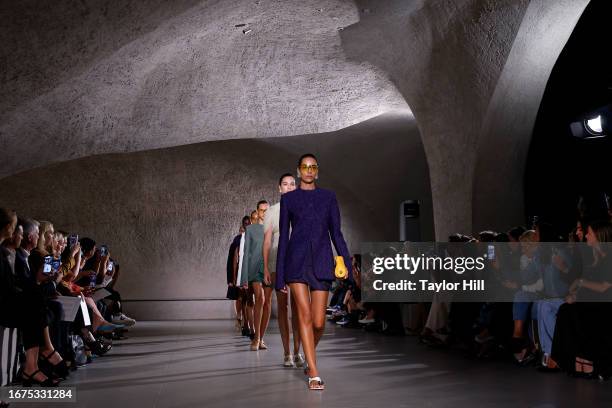 Nora Attal walks the runway during the Tory Burch finale S/S 2024 New York Fashion Week show at American Museum of Natural History on September 11,...