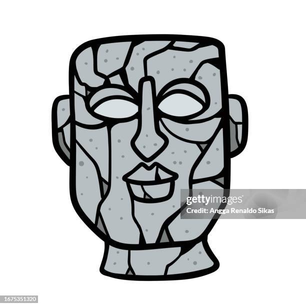 stockillustraties, clipart, cartoons en iconen met cracked human head statue cartoon illustration - graphic t shirt