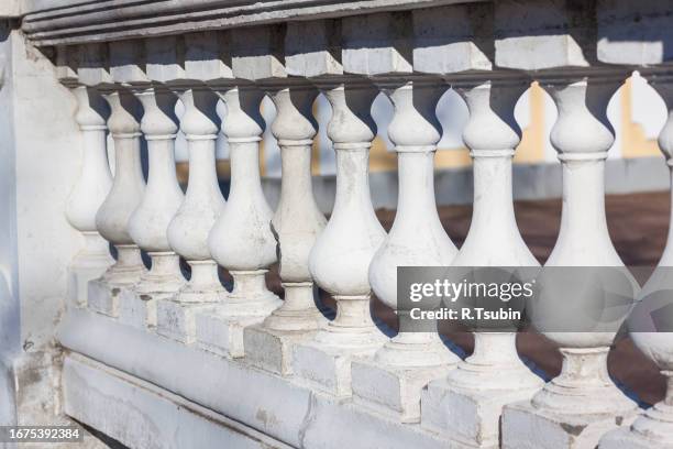 closeup of stone balustrade in white - balustrade stock pictures, royalty-free photos & images