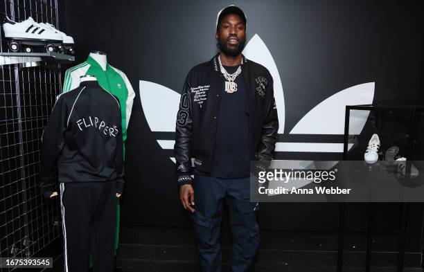 Meek Mill attends Flipper's Roller Boogie Palace x adidas celebration of fashion, hip-hop and the iconic Superstar, at Flipper’s Roller Boogie Palace...
