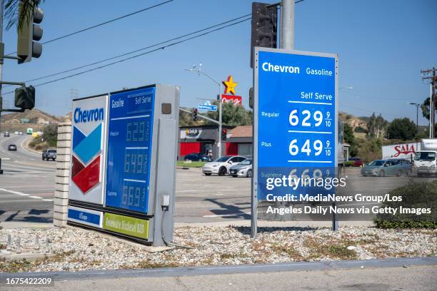 Santa Clarita, CA Gas prices at a Chevron gas station in Newhall, CA. Monday, September 18, 2023. The average price of a gallon of regular gas in Los...