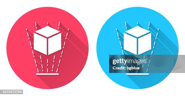 hologram. round icon with long shadow on red or blue background - flight simulation stock illustrations