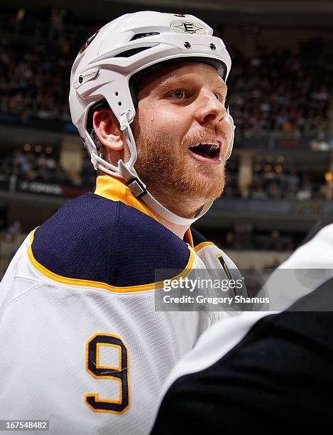 Steve Ott of the Buffalo Sabres looks on against the Pittsburgh Penguinson April 23, 2013 at Consol Energy Center in Pittsburgh, Pennsylvania.