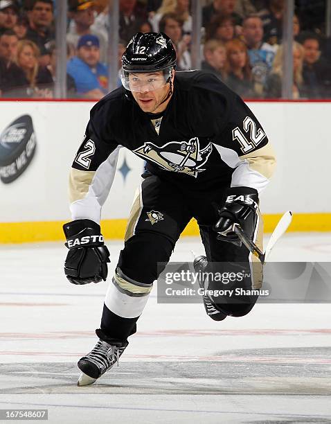 Jarome Iginla of the Pittsburgh Penguins skates against the Buffalo Sabres on April 23, 2013 at Consol Energy Center in Pittsburgh, Pennsylvania.