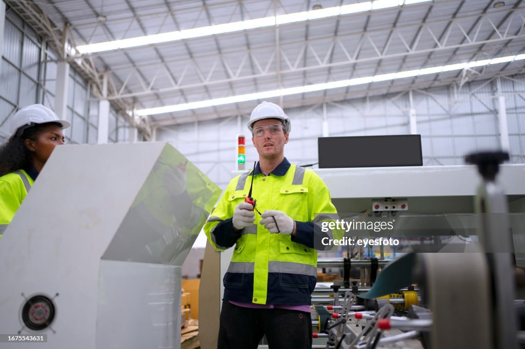 Box Factory Labourer Blue Collar Worker Work At Cardboard Box Manufacturing Factory High-Res ...