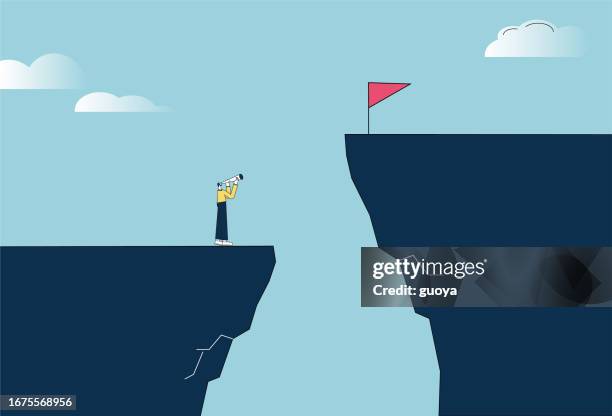 business man using telescope to view target. - man thinking outside stock illustrations