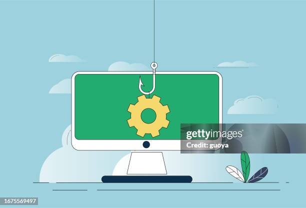 phish, computer, gear. - social engineering scam stock illustrations