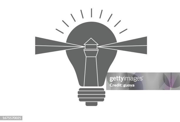 light bulb, lighthouse icon. - lighthouse bulb stock illustrations