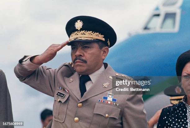 General Juan Albert Melgar Castro , President of Honduras, standing to attention in Tegucigalpa, Honduras, September 14th 1977.