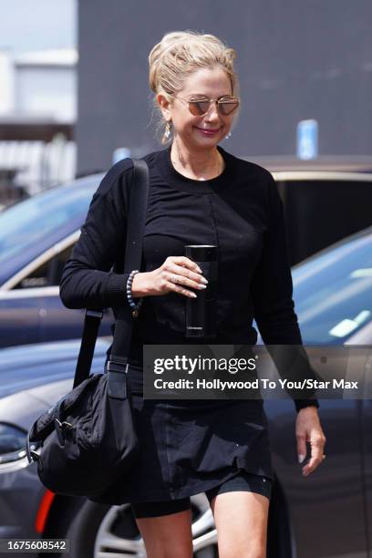 September 18: Mira Sorvino is seen outside "Dancing With The Stars" rehearsals on September 18, 2023 in Los Angeles, California.