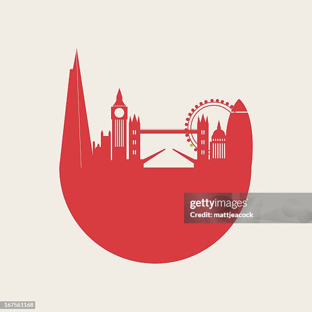 illustration of rounded red london city skyline. - gherkin shard london stock illustrations