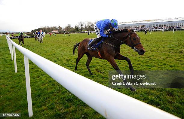 Ruby Walsh riding Hurricane Fly pulls clear on the run-in to win The Rabobank Champion Hurdle at Punchestown racecourse on April 26, 2013 in Naas,...