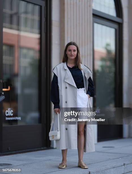 Marlene Fey wearing Celine bag, SoSue jacket, blouse, Rock, Zara ballerinas on June 08, 2023 in Hamburg, Germany.