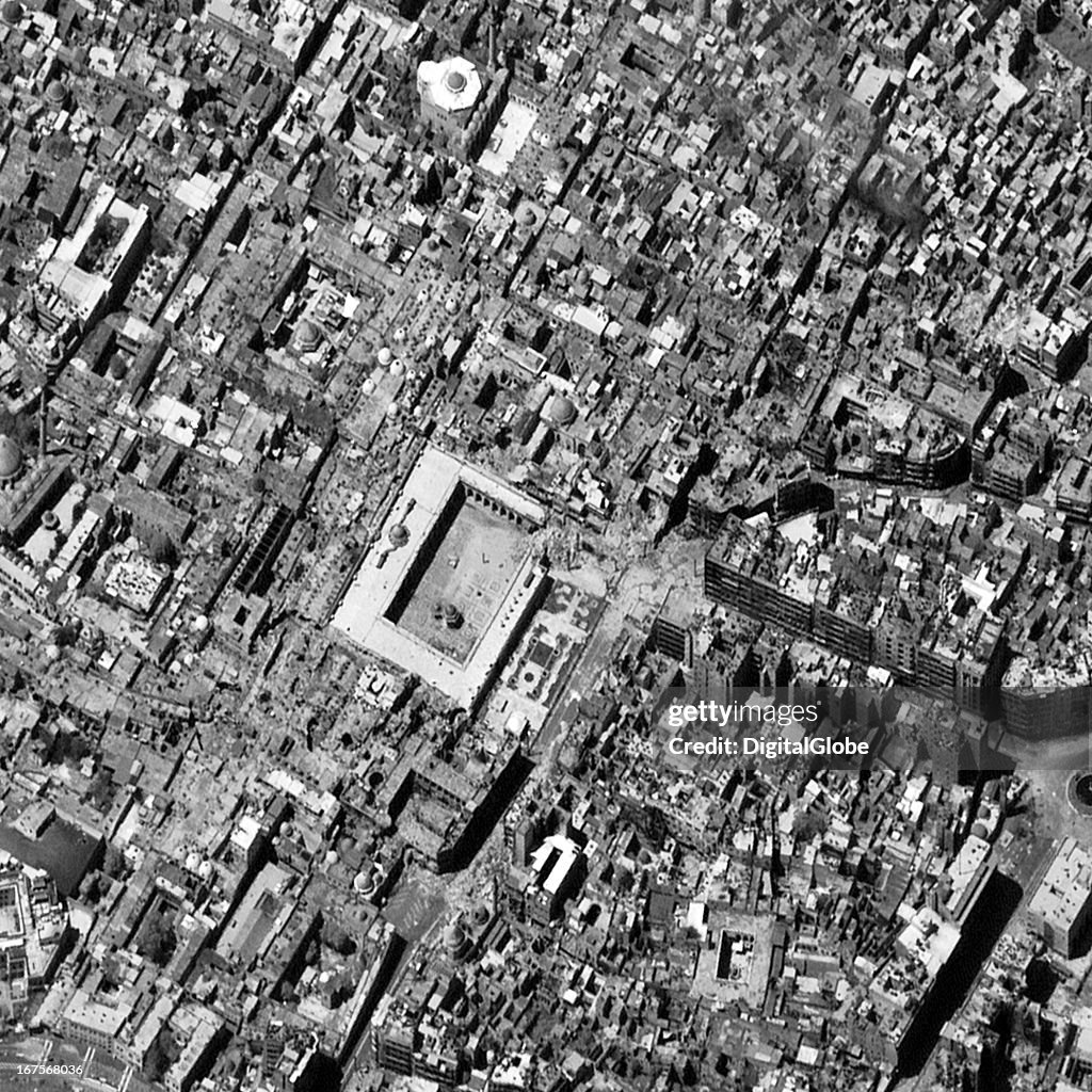 Satellite Image of the Umayyad Mosque after the minaret was destroyed