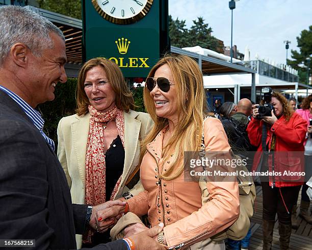 Ana Obregon , her sister Amalia Obregon and Javier Bordars attend the ATP 500 World Tour Barcelona Open Banc Sabadell 2013 tennis tournament at the...