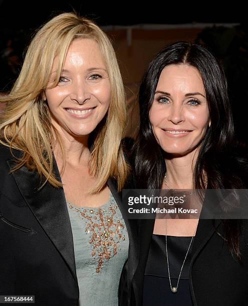 Actresses Lisa Kudrow and Courteney Cox attend P.S. ARTS Presents: LA Modernism Show Opening Night at The Barker Hanger on April 25, 2013 in Santa...