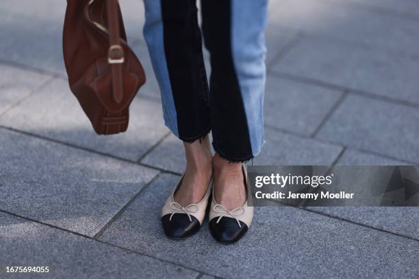 Celine bag, ELV denim, Chanel ballerinas, SoSue blouse and jacket on June 08, 2023 in Hamburg, Germany.