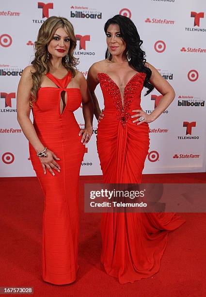 Backstage -- Pictured: Los Horoscopos de Durango's Marisol Terrazas, Vicky Terrazas backstage during the 2013 Billboard Latin Music Awards held at...