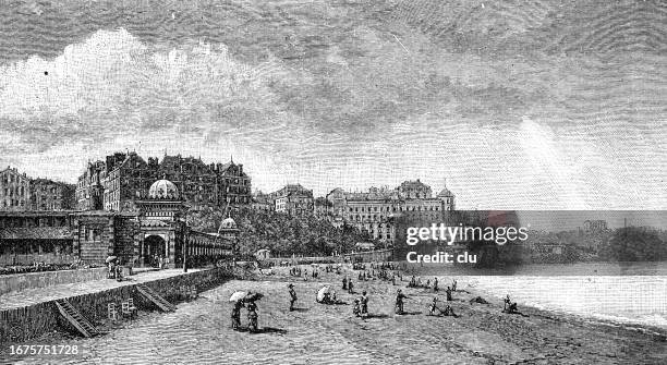 biarritz beach - biarritz beach stock illustrations