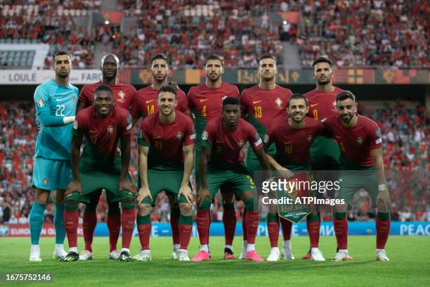 Portugal National Team pose for photo during the UEFA EURO 2024 European qualifier match between Portugal and Luxembourg at Estadio Algarve on...