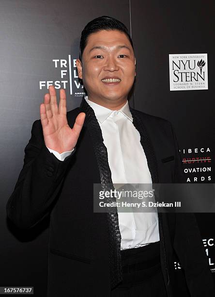 South Korean Rapper Psy attends the Tribeca Disruptive Innovation Awards during the 2013 Tribeca Film Festival at NYU Paulson Auditorium on April 26,...