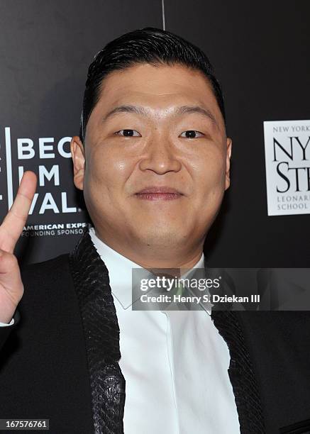 South Korean Rapper Psy attends the Tribeca Disruptive Innovation Awards during the 2013 Tribeca Film Festival at NYU Paulson Auditorium on April 26,...