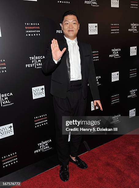 South Korean Rapper Psy attends the Tribeca Disruptive Innovation Awards during the 2013 Tribeca Film Festival at NYU Paulson Auditorium on April 26,...