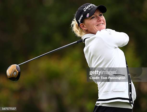 Nicole Smith hits a shot during the second round of the 2013 North Texas LGPA Shootout at the Las Colinas Country Club on April 26, 2013 in Irving,...