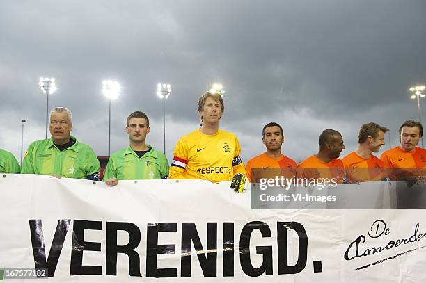 Roelof Luinge, Edwin van der Sar, Giovanni van Bronckhorst during the benefit match for the relatives of Richard Nieuwenhuizen, the football linesman...