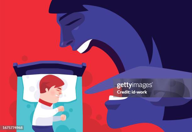 kid lying on bed and dreaming that mother blaming him - parent yelling at child cartoon stock illustrations