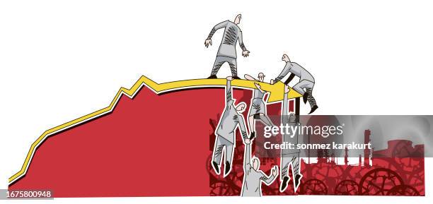 people who want to climb the arrow diagram - industrial district stock illustrations