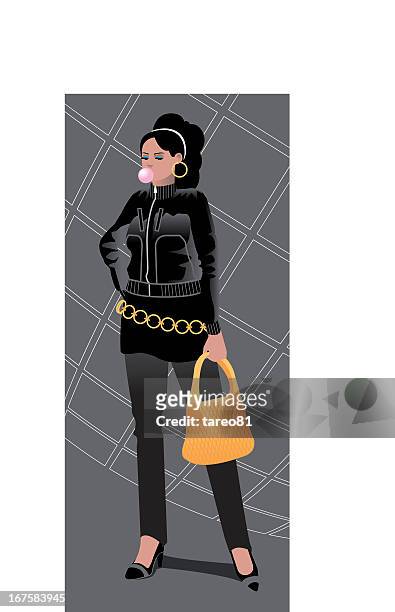 urban mädchen mit chewinggum - leather jacket stock-grafiken, -clipart, -cartoons und -symbole