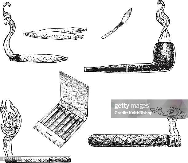 illustrazioni stock, clip art, cartoni animati e icone di tendenza di articoli per fumatori-pipe, sigarette, sigari, articolazioni, partite - pipa prodotto a base di tabacco