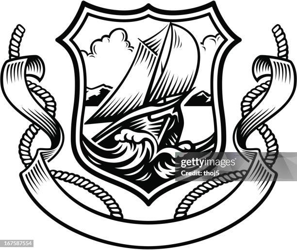 stockillustraties, clipart, cartoons en iconen met fishing boat crest - mast sailing