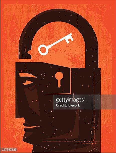 man locking silhouette - open mind stock illustrations