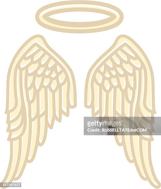 ein engel flügel - heiligenschein stock-grafiken, -clipart, -cartoons und -symbole
