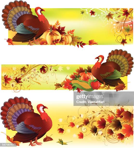 turkey banner - apple falling from tree stock illustrations