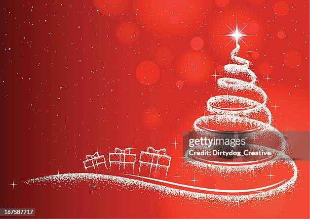 weihnachtsbaum & geschenke in glitter auf rot - traumartig stock-grafiken, -clipart, -cartoons und -symbole