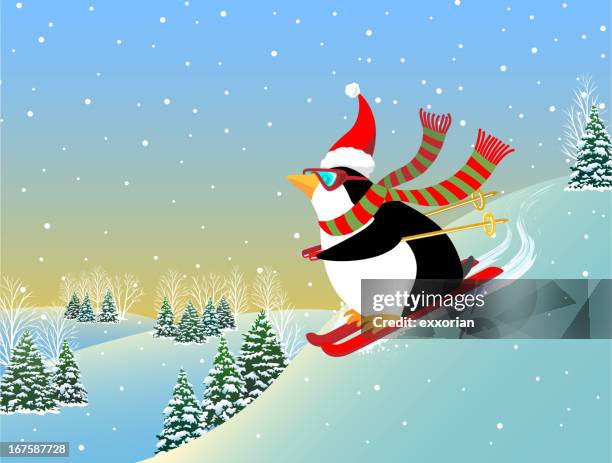 snow skiing penguin - ski slope stock illustrations