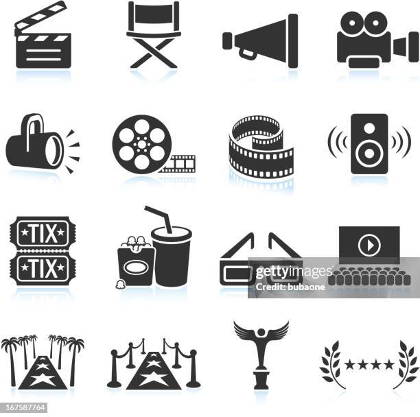 ilustrações, clipart, desenhos animados e ícones de indústria cinematográfica & preto e branco royalty free vector conjunto de ícones - rolo de filme